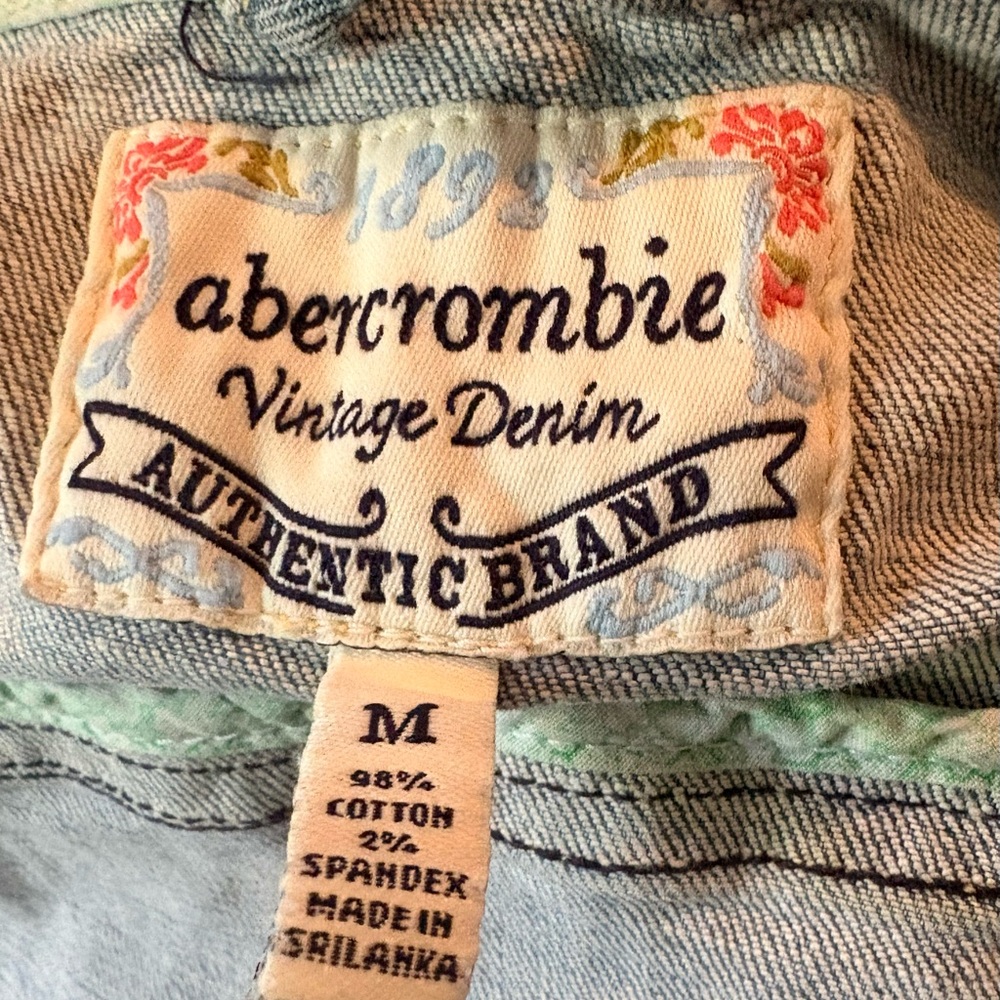 Abercrombie & Fitch Vintage Denim Jacket in Light Blue with Subtle Green Trim